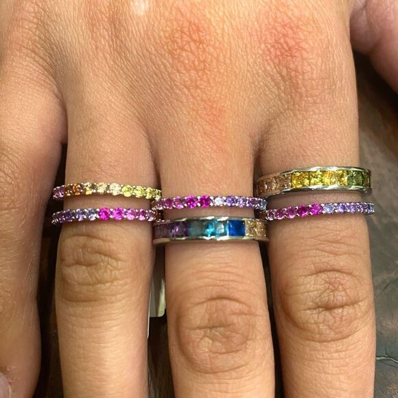 JEN HANSEN RAINBOW CHANNEL RING STERLING SILVER CUBIC ZIRCONIA. - Picture 6 of 12